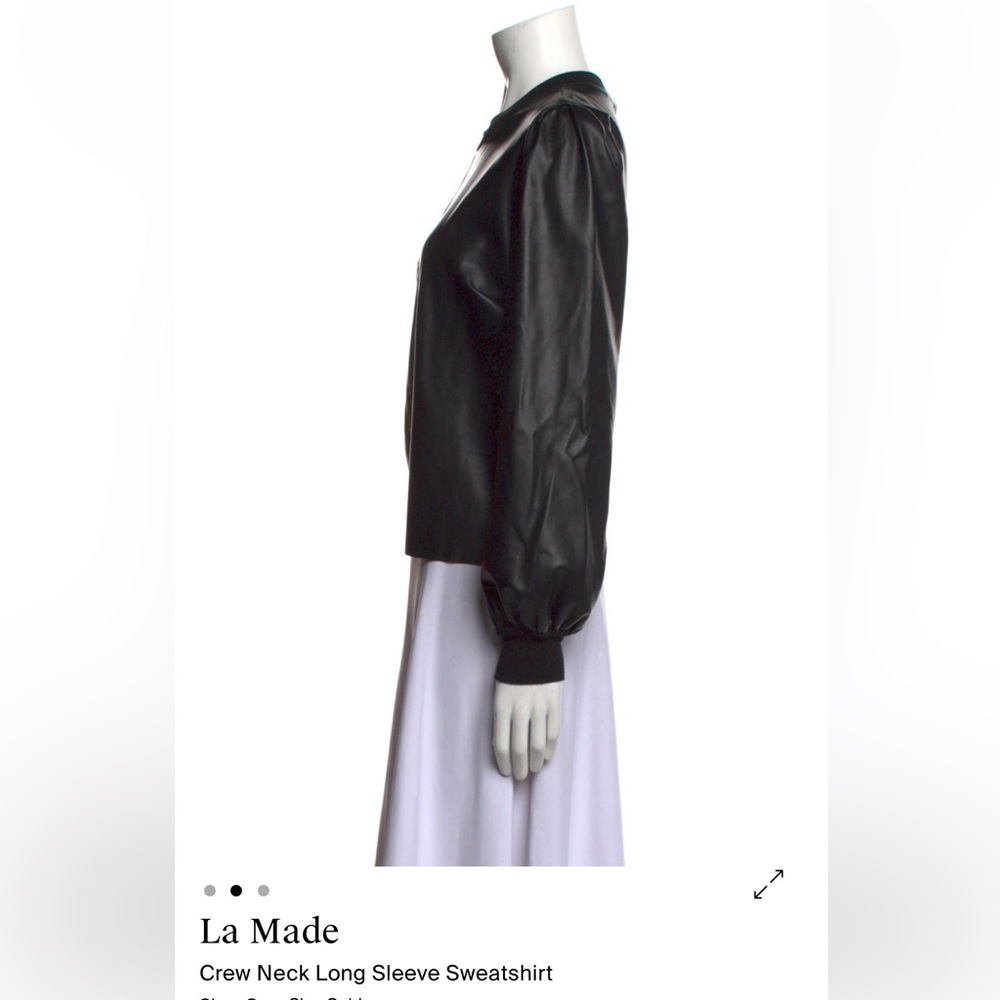 LA Made Black Faux Leather Crew Neck, Long Sleeve top. Size Small - Picture 2 of 8